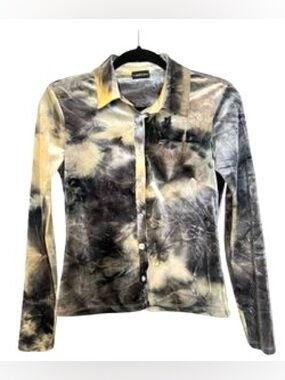 SALE Opening Ceremony Callipygian Velvet Tie Dye Button Down Long Sleeve Shirt